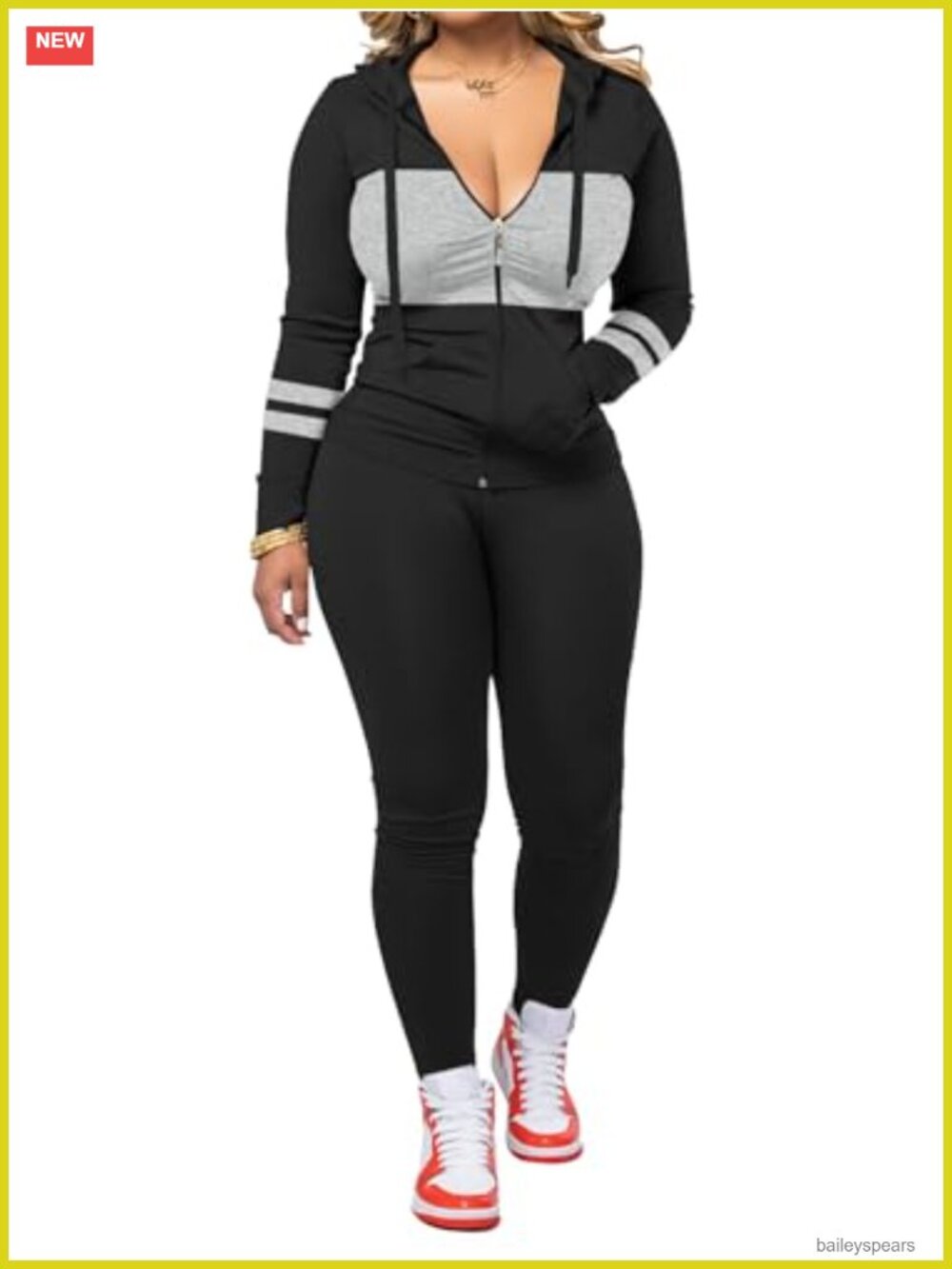 Women 2 Piece Tracksuit Set Zip Hoodie Bodycon Sweatpants Jogger Gym Workout